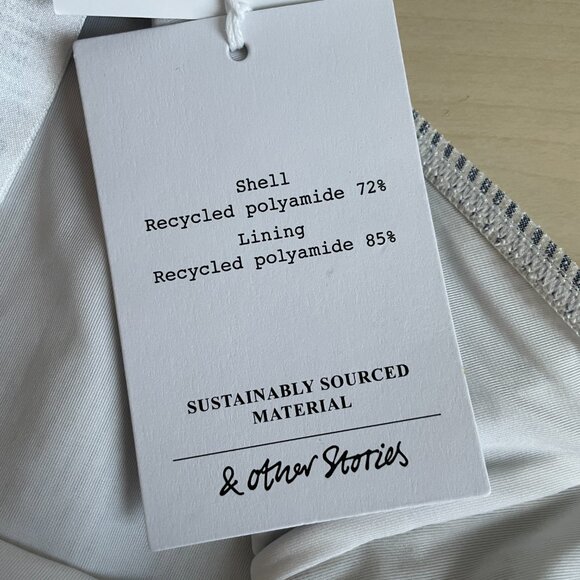 NWT‎ & Other Stories Frilled Pinstripe One Piece Bathing Suit White Blue Size 2 - Picture 6 of 14